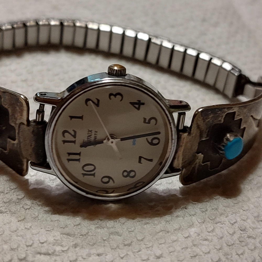 Ladies sterling silver turquoise native American wrist watch